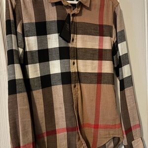 Burberry Men's Checkered Shirt - Tan, Black, Red